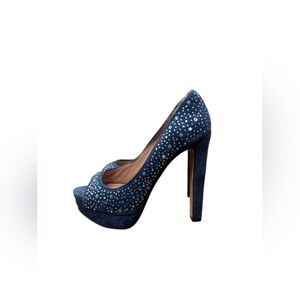 Vince Camuto Blue Suede Jewels Slip on Size 5 1/2 B EUC